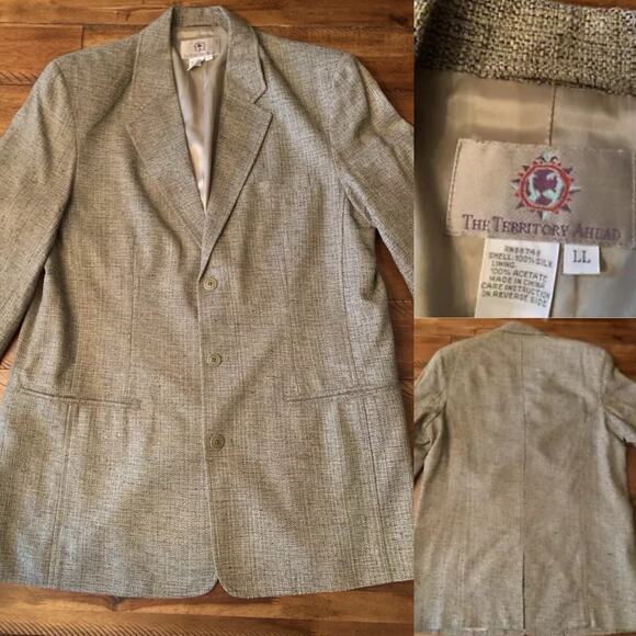 The Territory Ahead Silk Blazer Casual Or Dress Cost LARGE, LONG Tan Color SHARP - Picture 1 of 4